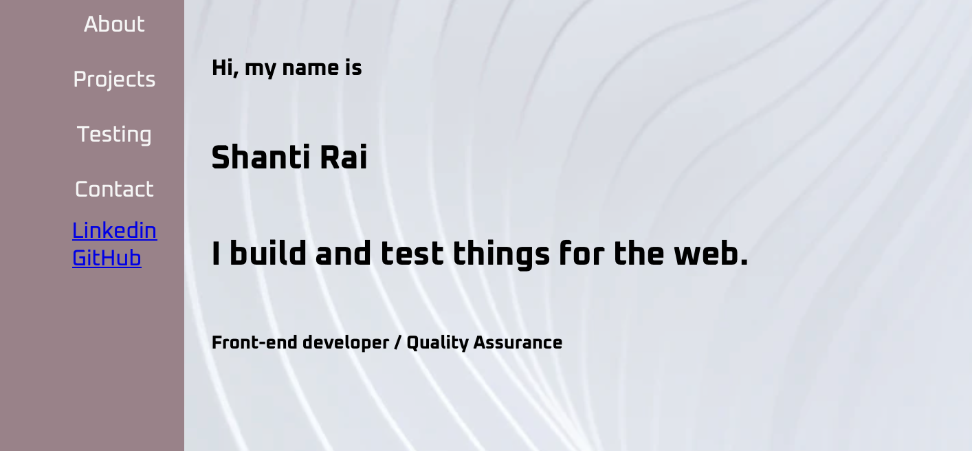 screenshot of Portfolio webpage at early stages